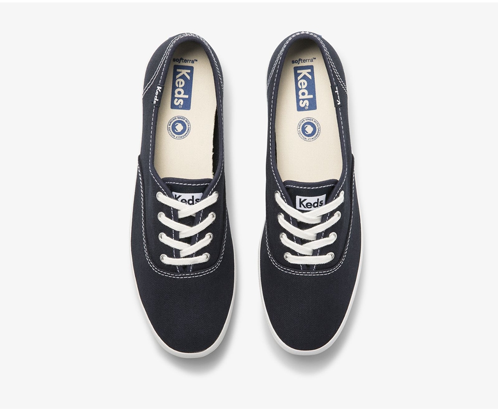 Πανινα Παπουτσια Γυναικεια - Keds Champion Organic Cotton Καμβας - Σκουρο Μπλε - SFWJX3625